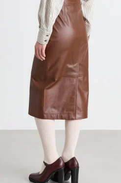 Gonna a tubino in pelle - Marrone
