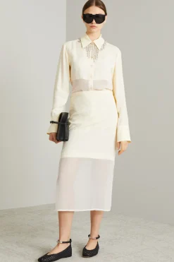 Gonna con balza in chiffon - Avorio