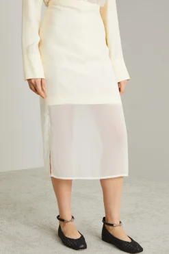 Gonna con balza in chiffon - Avorio