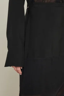 Gonna con balza in chiffon - Nero