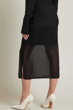 Gonna con balza in chiffon - Nero