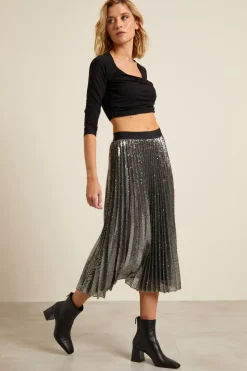 Gonna con paillettes all over - Argento Nero