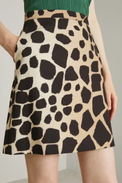 Gonna corta in cotone stampato - Beige Marrone
