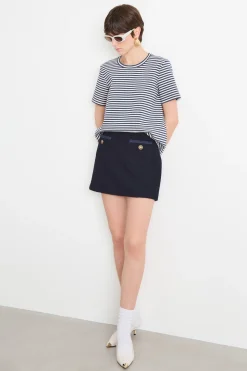 Gonna corta in stuoia stretch - Blu