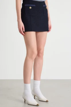Gonna corta in stuoia stretch - Blu