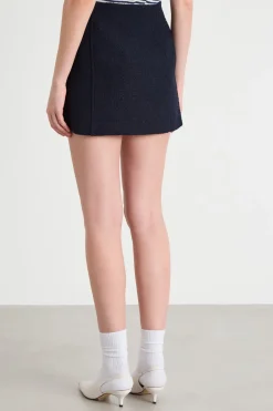 Gonna corta in stuoia stretch - Blu