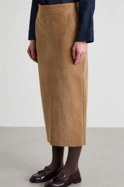 Gonna dritta in pelle - Beige