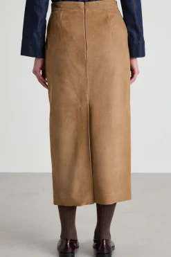 Gonna dritta in pelle - Beige