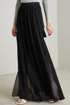 Gonna in chiffon con bretelle - Nero