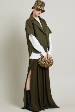 Gonna in chiffon con bretelle - Verde Kaki