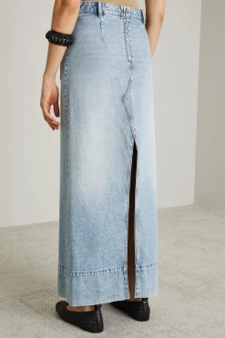 Gonna in denim con baschina - Azzurro Denim