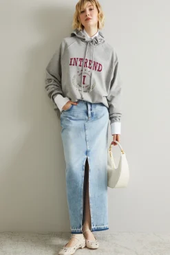 Gonna in denim con spacco - Azzurro Jeans
