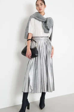 Gonna in georgette laminata - Argento