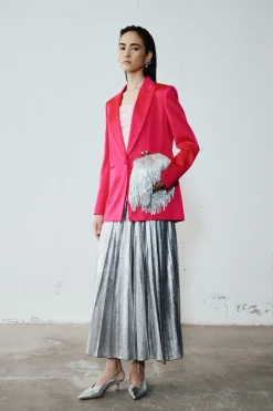 Gonna in georgette laminata - Argento