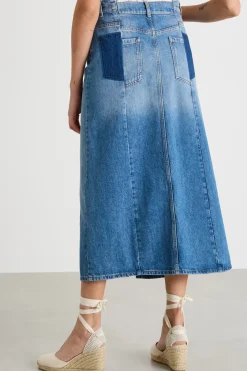 Gonna in jeans con spacco - Azzurro
