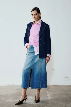 Gonna in jeans con spacco - Azzurro