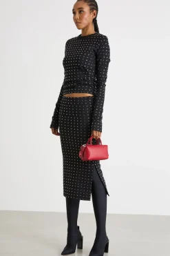 Gonna in jersey con strass - Nero