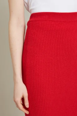 Gonna in maglia a costine - Rosso