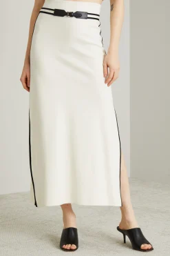 Gonna in maglia con piping - Latte Nero