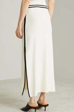 Gonna in maglia con piping - Latte Nero