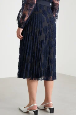 Gonna in pizzo ricamato - Blu Nero
