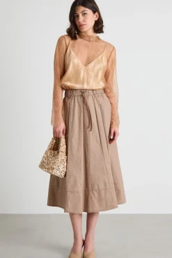 Gonna in popeline con strass - Beige Scuro