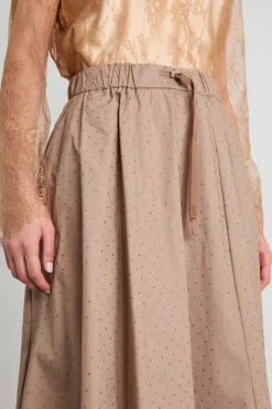 Gonna in popeline con strass - Beige Scuro