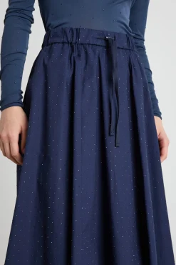 Gonna in popeline con strass - Blu