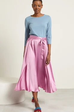 Gonna in raso con cintura - Rosa