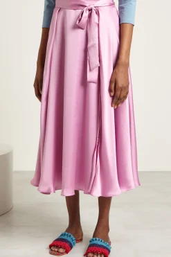 Gonna in raso con cintura - Rosa