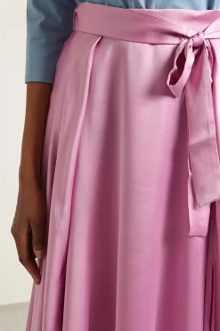 Gonna in raso con cintura - Rosa