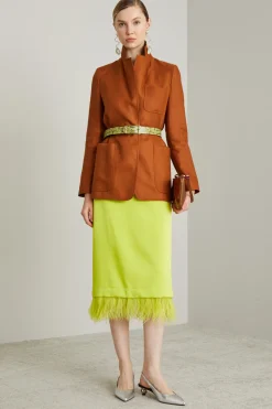 Gonna in raso con piume - Verde Acido