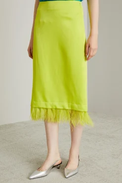 Gonna in raso con piume - Verde Acido