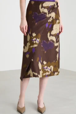 Gonna in shantung stampato - Marrone