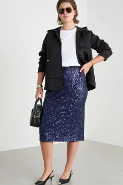Gonna in tulle ricamato con paillettes - Blu