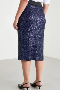 Gonna in tulle ricamato con paillettes - Blu