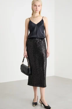 Gonna in tulle ricamato - Nero