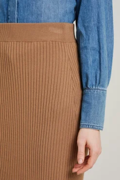 Gonna longuette in maglia - Cammello
