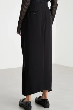 Gonna lunga in cady con pieghe - Nero
