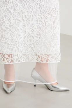 Gonna lunga in macramè e organza - Bianco