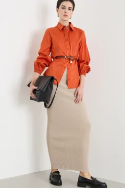 Gonna lunga in maglia - Beige
