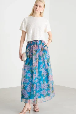 Gonna lunga in organza - Azzurro Rosa