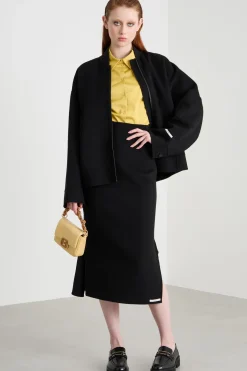 Gonna midi con spacchi - Nero
