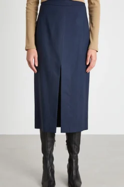 Gonna midi con spacco centrale - Blu