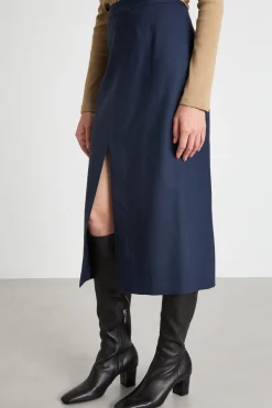 Gonna midi con spacco centrale - Blu