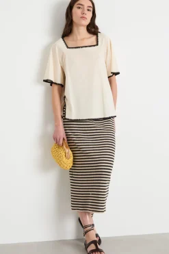 Gonna midi in jersey - Blu Cammello Bianco