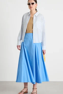 Gonna midi in popeline - Azzurro