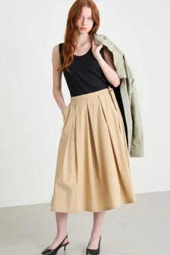 Gonna midi in popeline - Beige