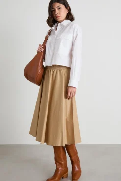 Gonna midi in popeline - Beige
