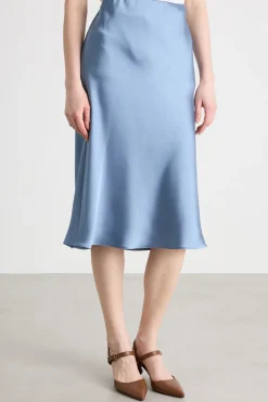 Gonna midi in raso - Azzurro